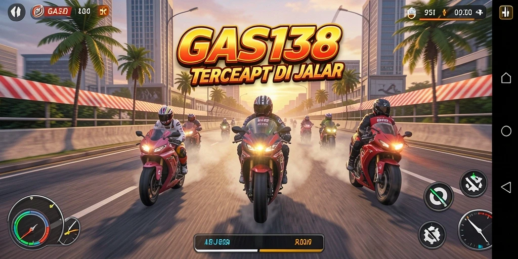 Screenshot utama menunjukkan aksi balapan motor yang intens dan mendebarkan.