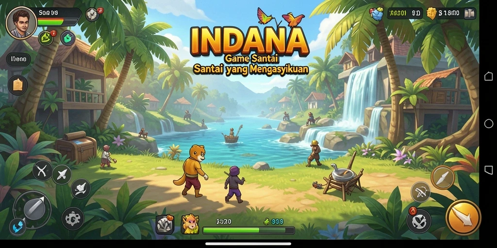 Gameplay INDAAA yang ceria dan penuh warna.