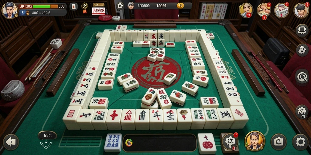 Screenshot utama JKT303 menampilkan gameplay Mahjong yang mengasyikkan.