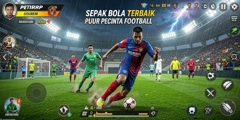 Gameplay yang seru dan menegangkan di lapangan sepak bola.