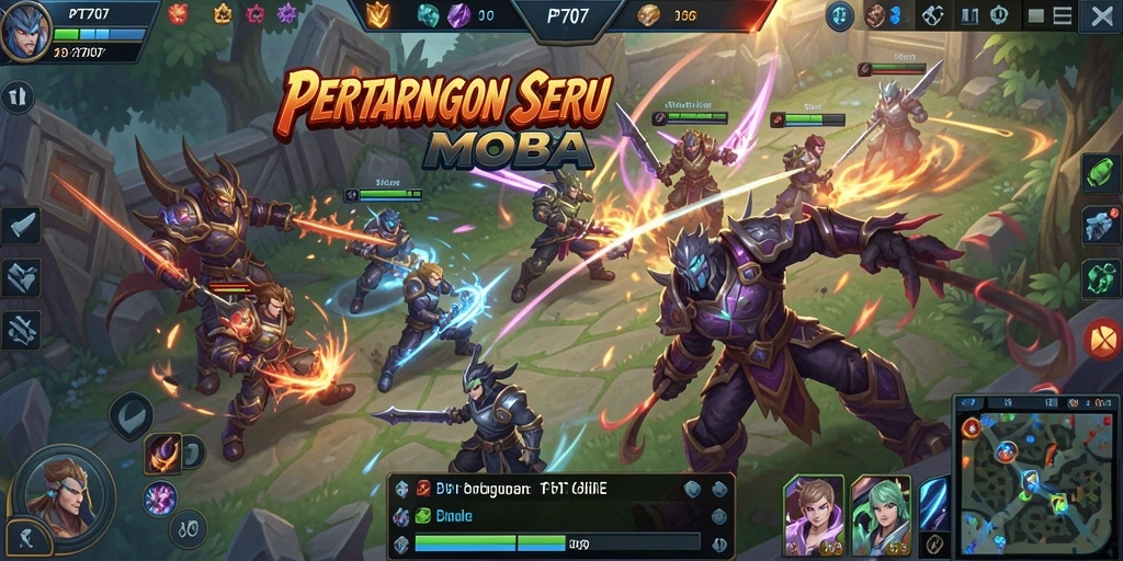 Tangkapan layar utama PT707 menampilkan aksi seru gameplay MOBA.