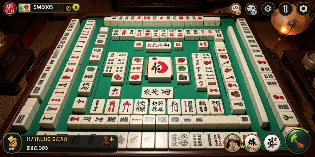 Tampilan gameplay seru dari SM605 yang menampilkan Mahjong klasik.